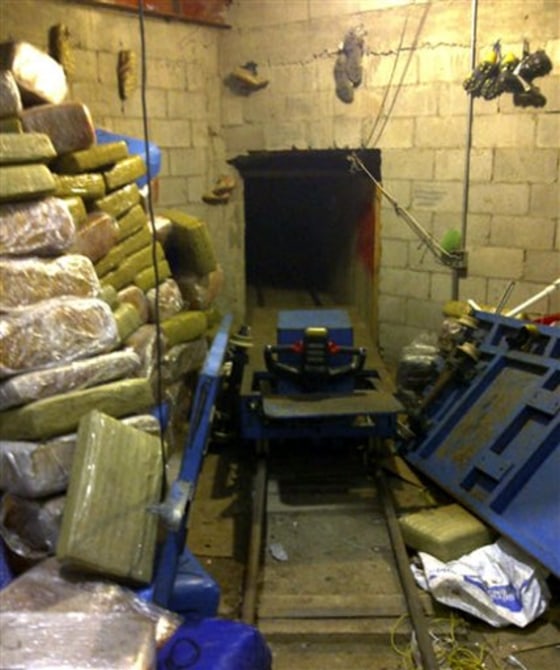 This image provided by the San Diego Tunnel Task Force shows the entrance to a cross-border tunnel in San Diego on Tuesday, Nov. 29, the latest in a spate of secret passages found to smuggle drugs from Mexico. The tunnel was found in San Diego's Otay Mesa area, a warehouse district across the border from Tijuana, according to authorities.